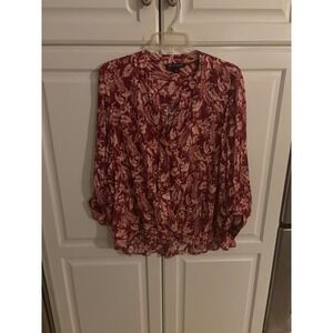 INC International Concepts Burgundy Floral Wrap Top Long Sleeve Womens Size XL